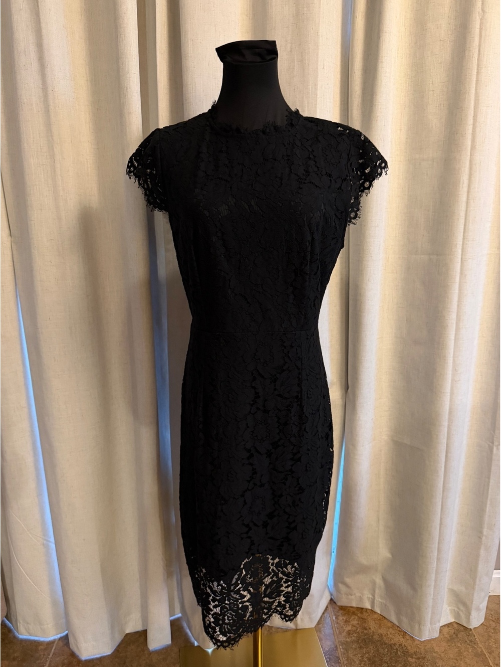 MEROKEETY Elegant Black Lace Midi Dress, Size M